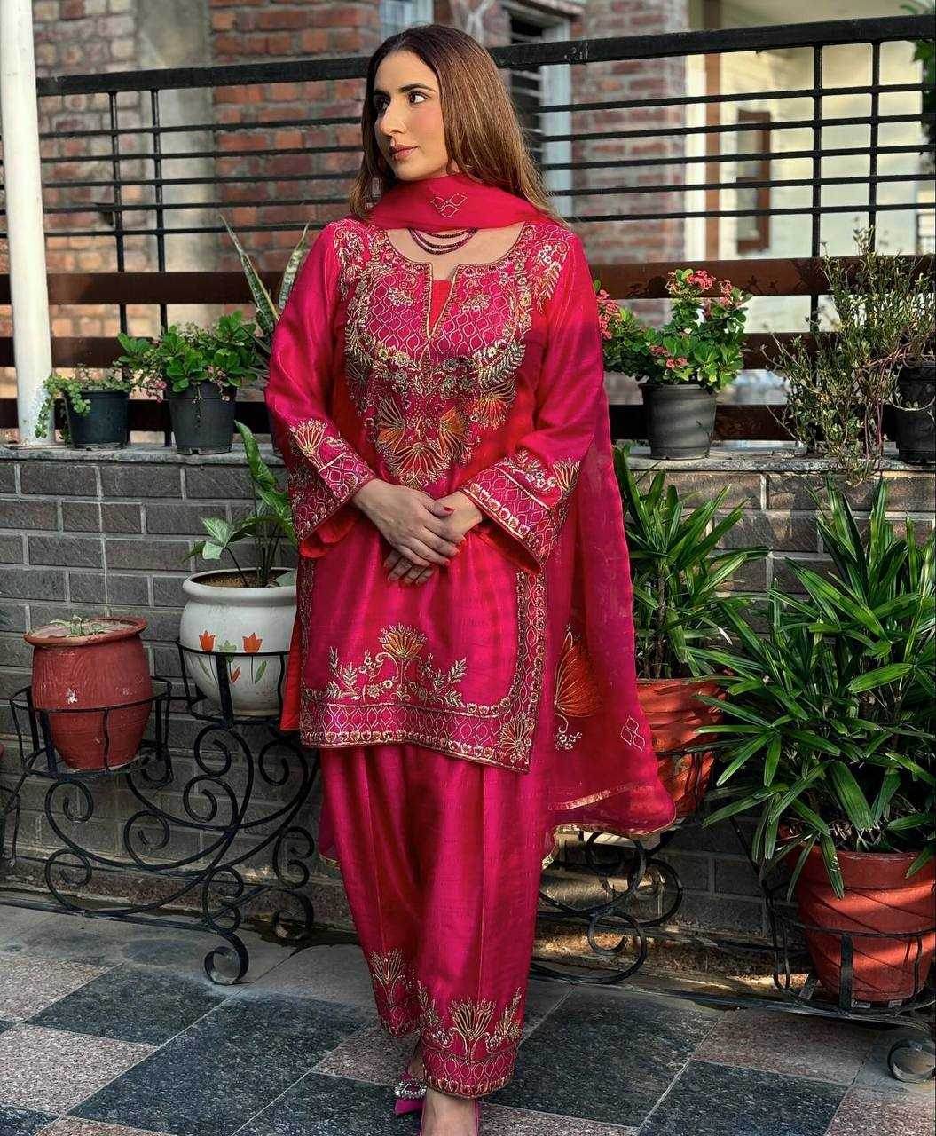 Chinon Embroidered Pink Salwar Suit - MYLUXURY LANE ENTERPRISE